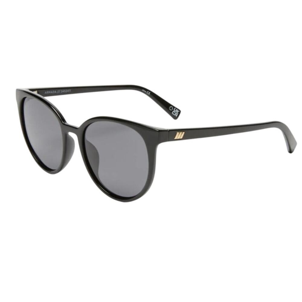New Le Specs Armada Womens Shiny Black Polarized Round Frame Sunglasses